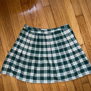 Green Plaid Pleated Skirt